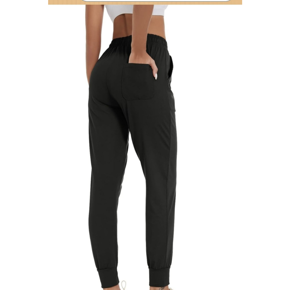 Women Tapered Joggers w Pockets – Casual Yoga High Waist Sweatpants Black. SZ M - Picture 2 of 6